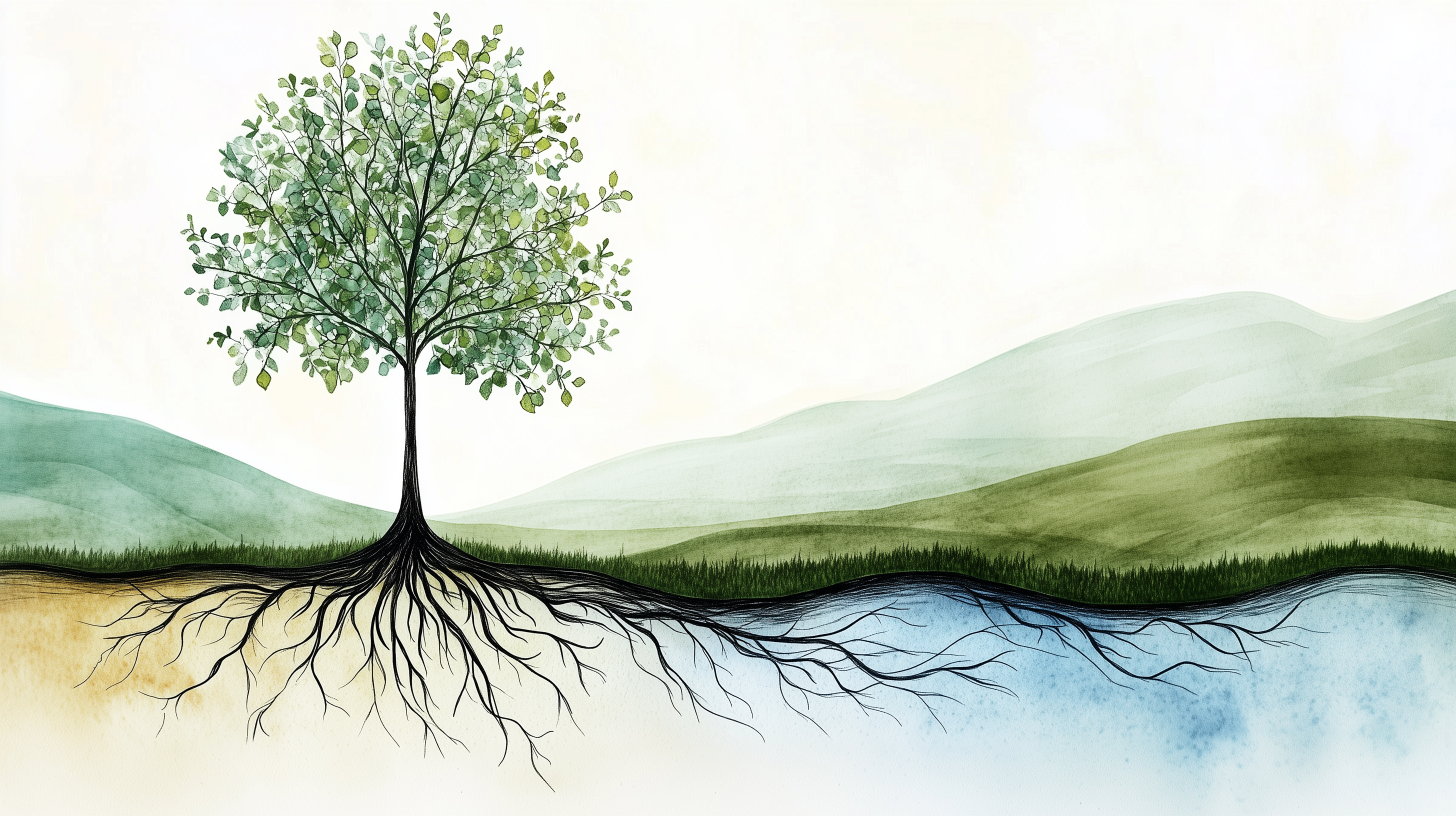 Artistic tree landscape with roots